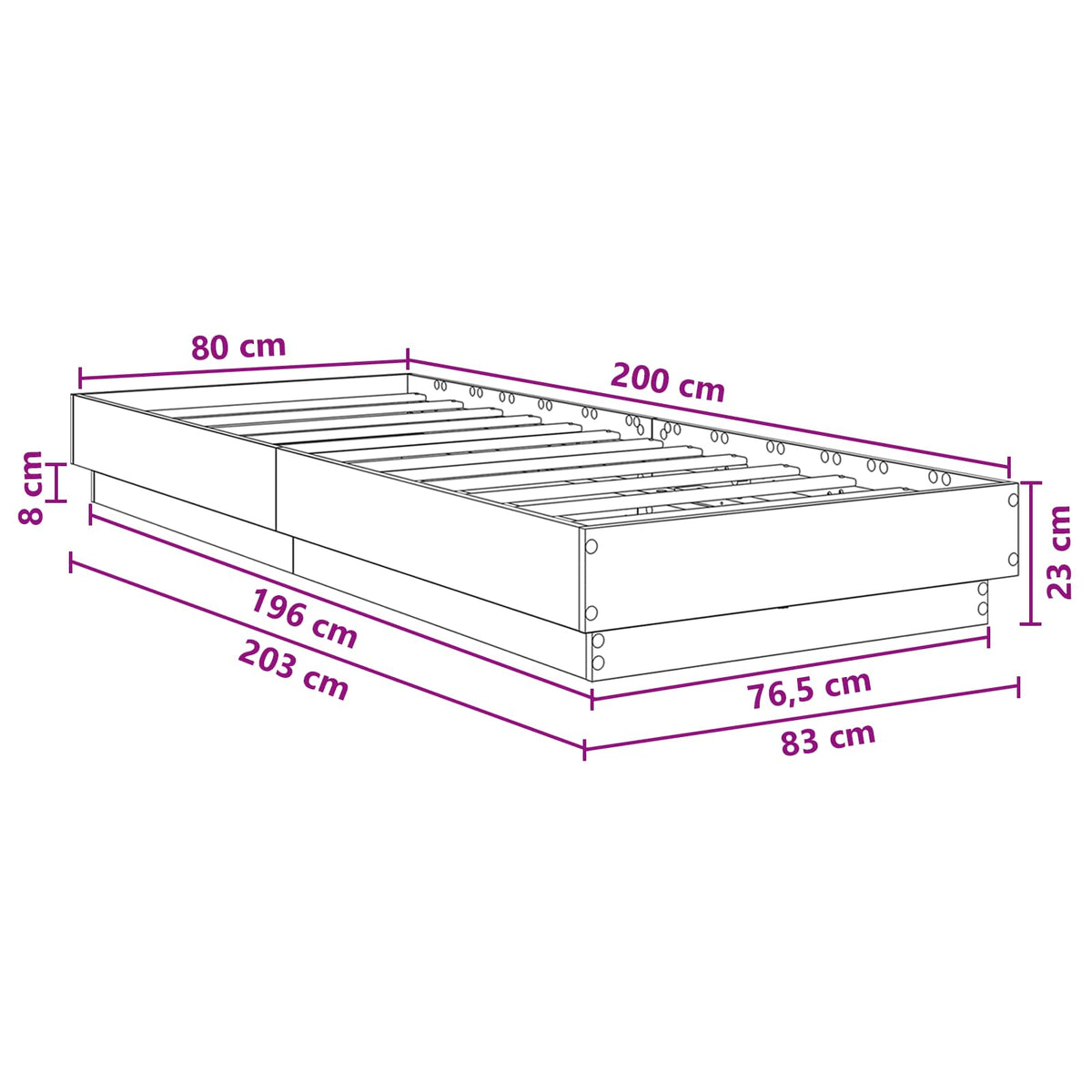 vidaXL Bed Frame with LED Artisan Oak 80 x 200 cm Engineered Wood