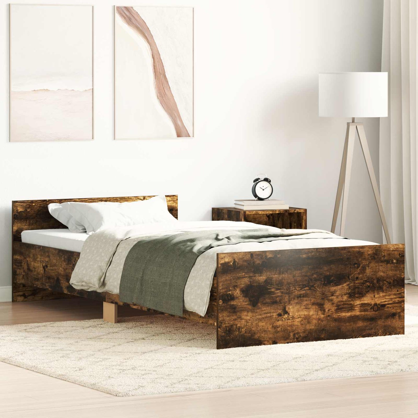 vidaXL Bed Frame with Headboard Smoked Oak 80 x 200 cm Engineered Wood