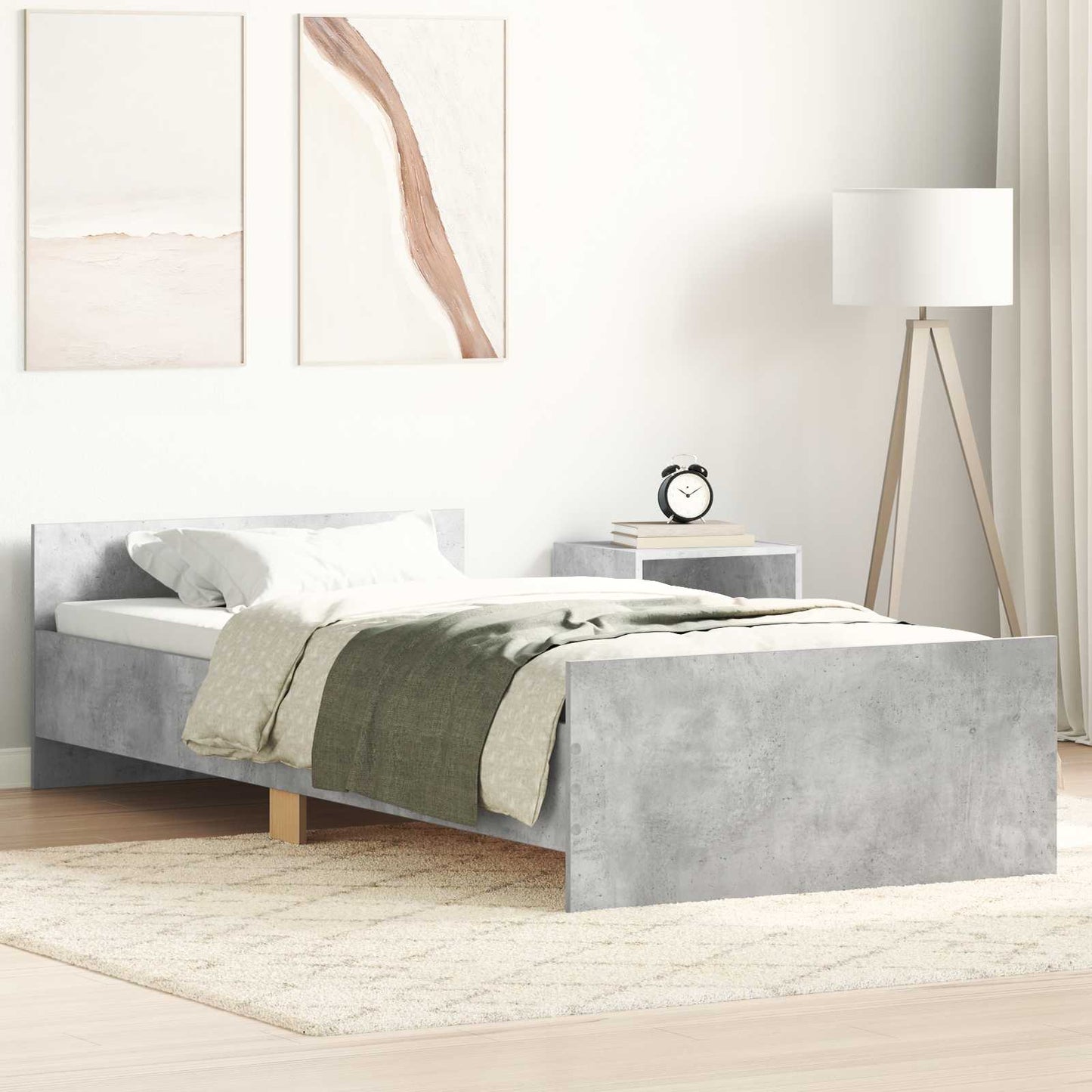 vidaXL Bed Frame with Headboard Concrete Grey 80 x 200 cm