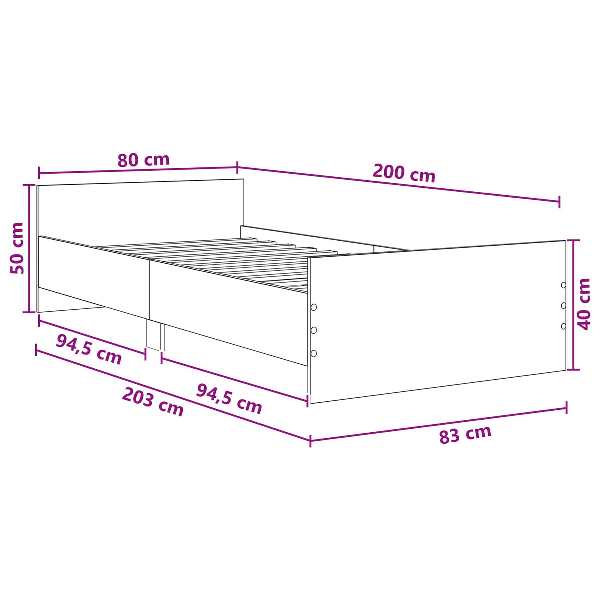 vidaXL Bed Frame Artisan Oak 80 x 200 cm Engineered Wood