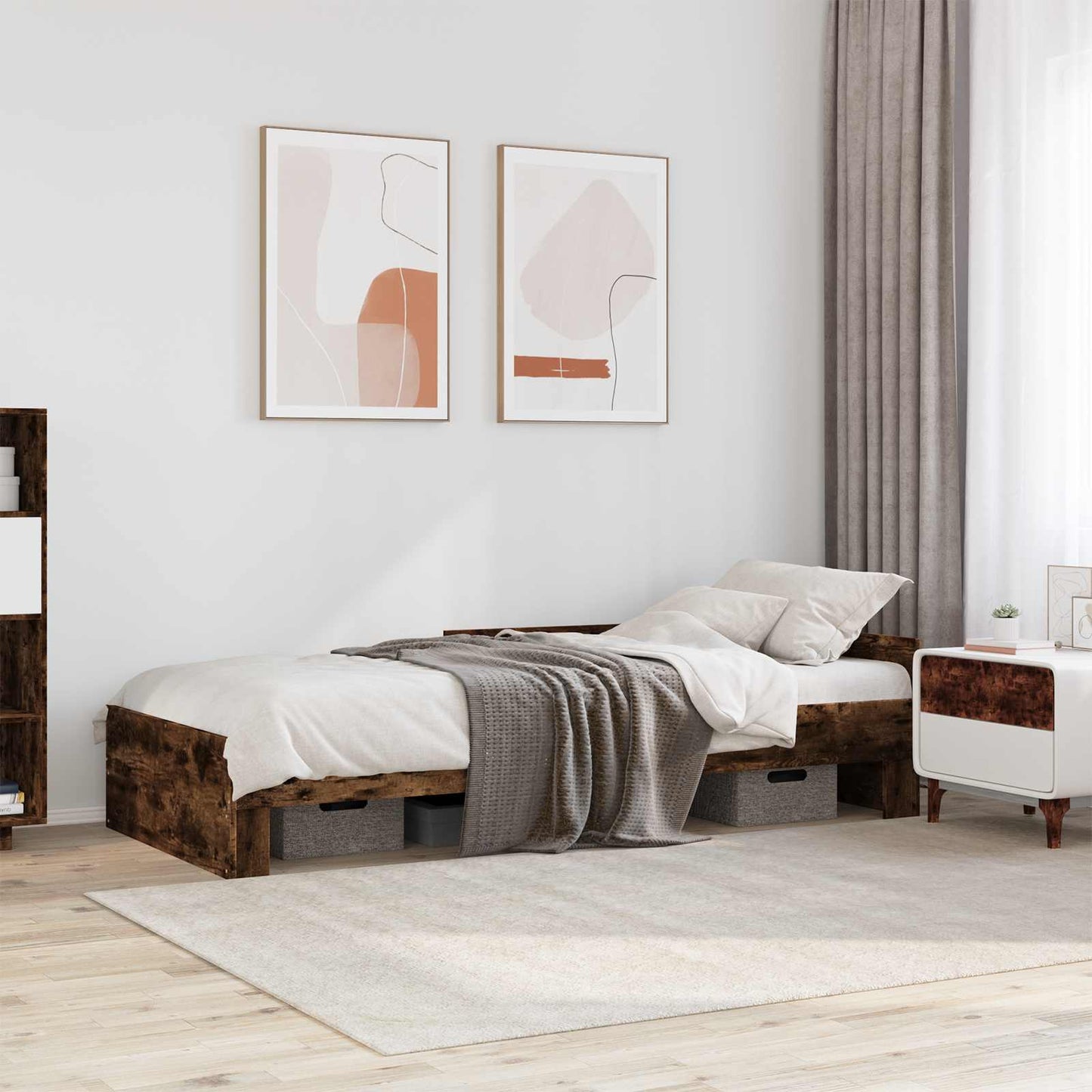 vidaXL Bed Frame with Headboard Smoked Oak 80 x 200 cm Engineered Wood