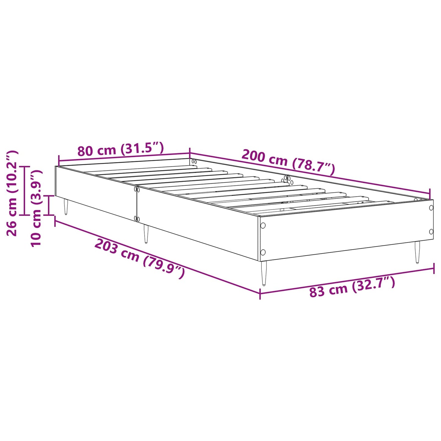 vidaXL Bed Frame Sonoma Oak 80 x 200 cm Engineered Wood