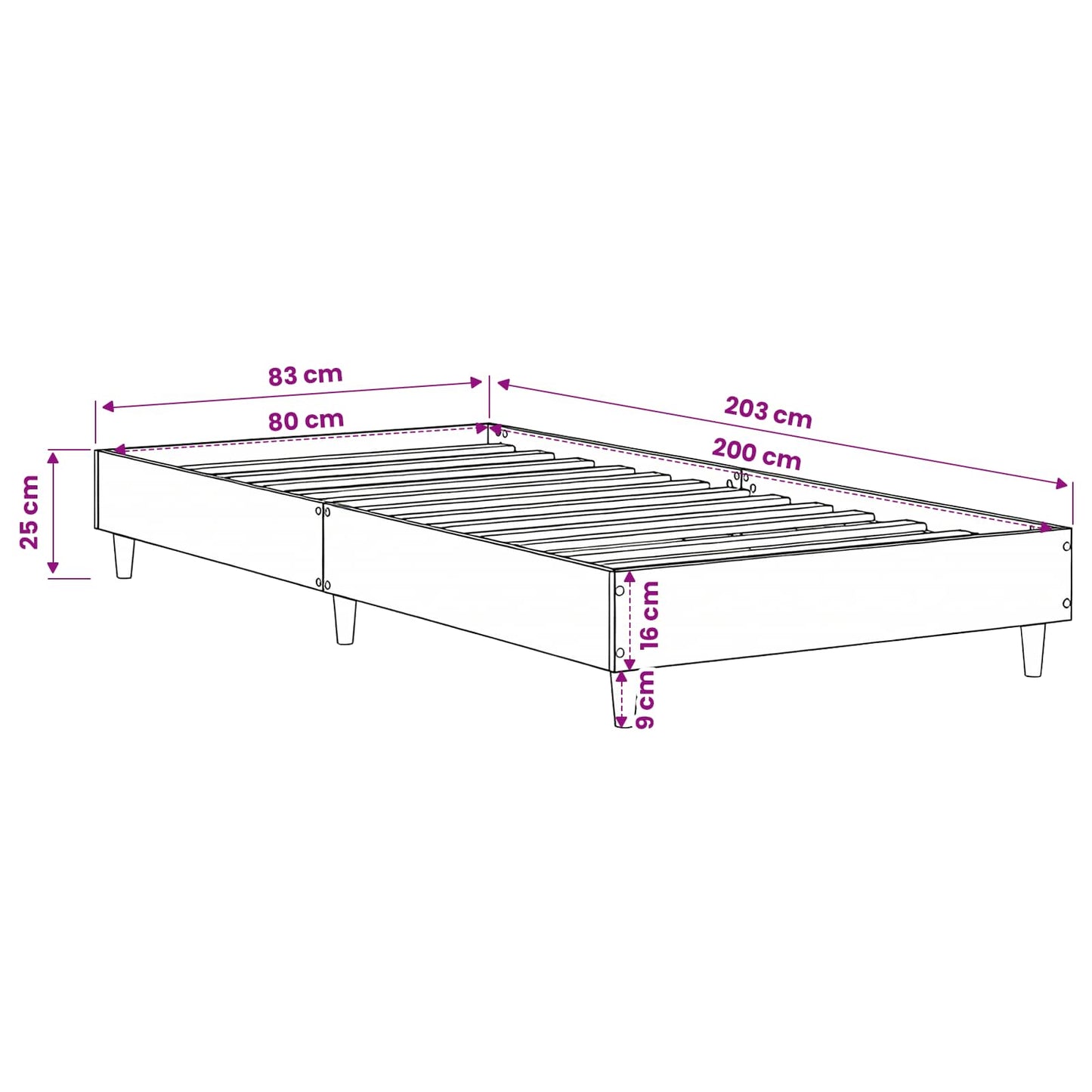 vidaXL Bed Frame Artisian Oak 80 x 200 cm Engineered Wood
