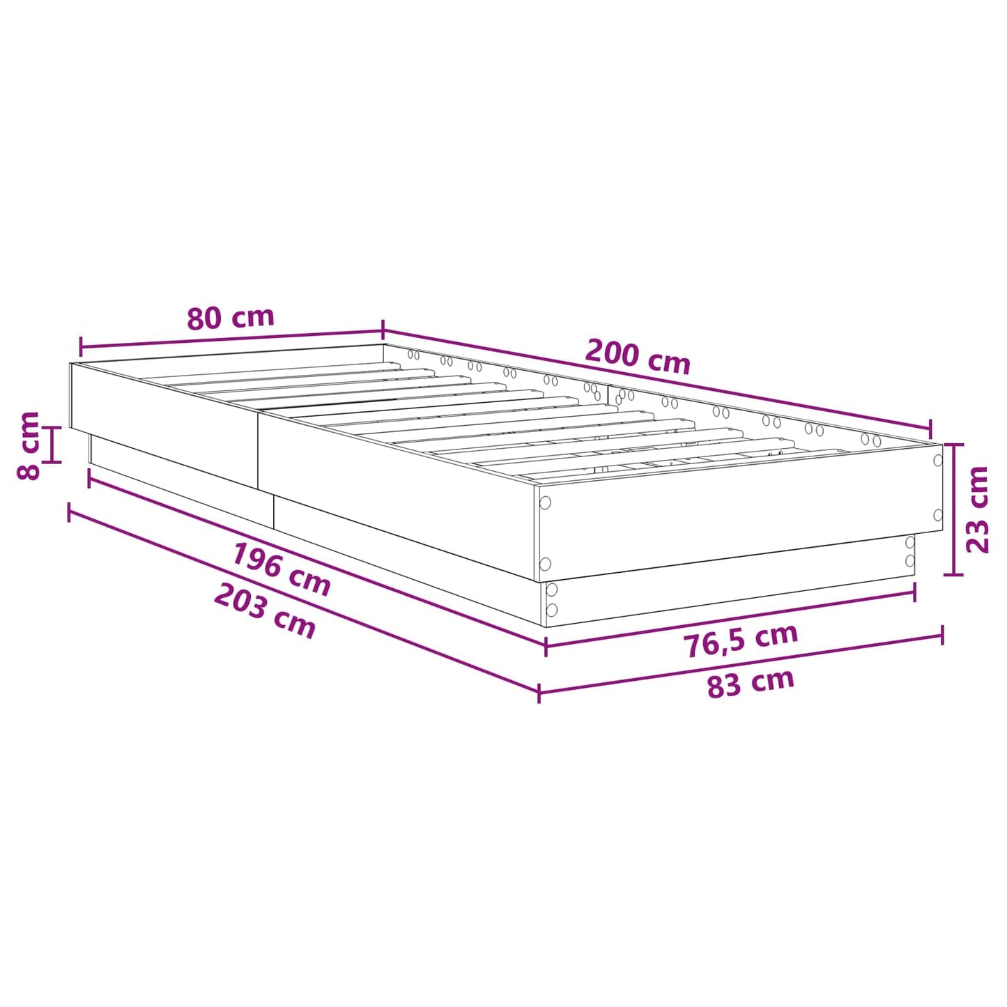 vidaXL Floor Bed Frame Sonoma Oak 80 x 200 cm Engineered Wood