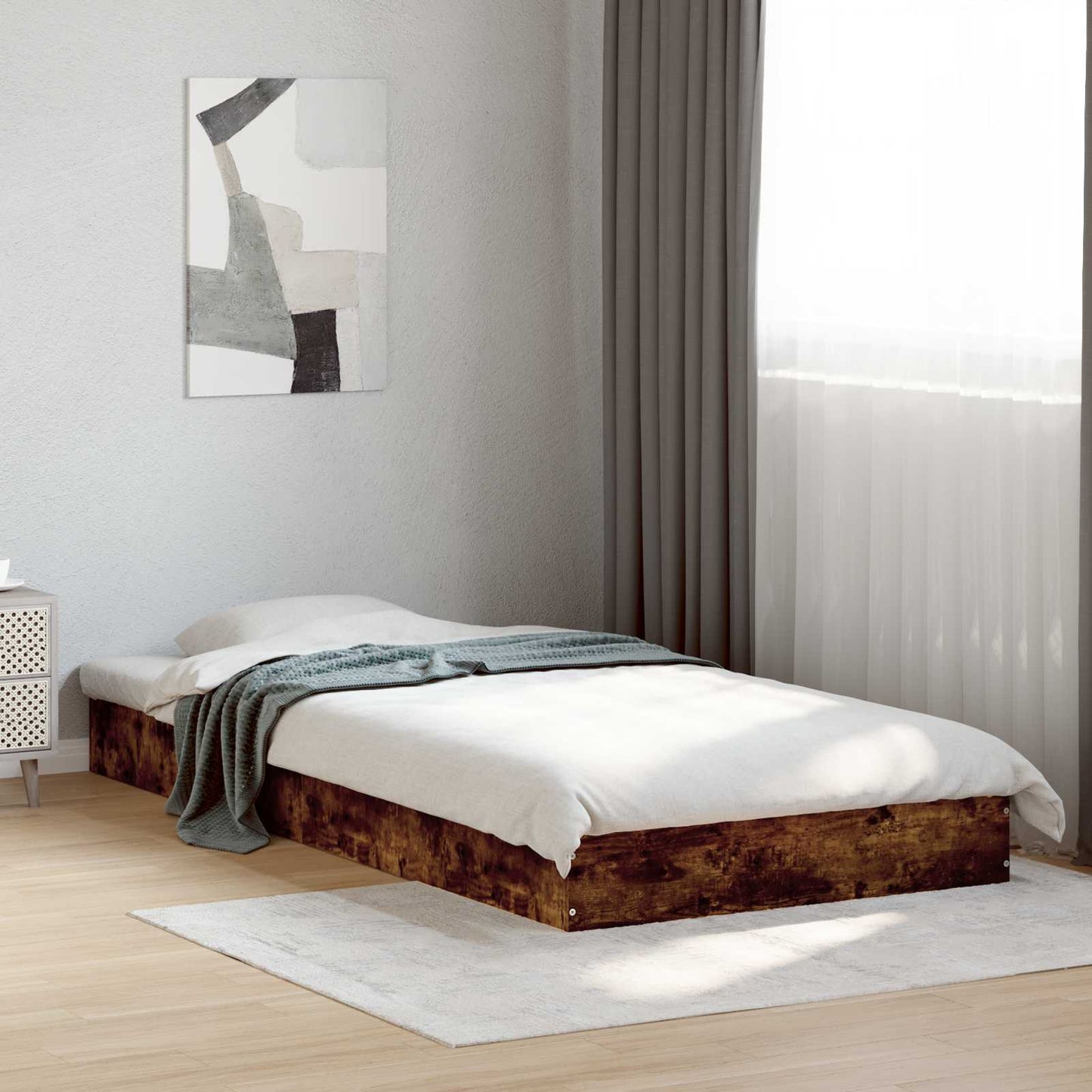 vidaXL Floor Bed Frame Smoked Oak 80 x 200 cm Engineered Wood