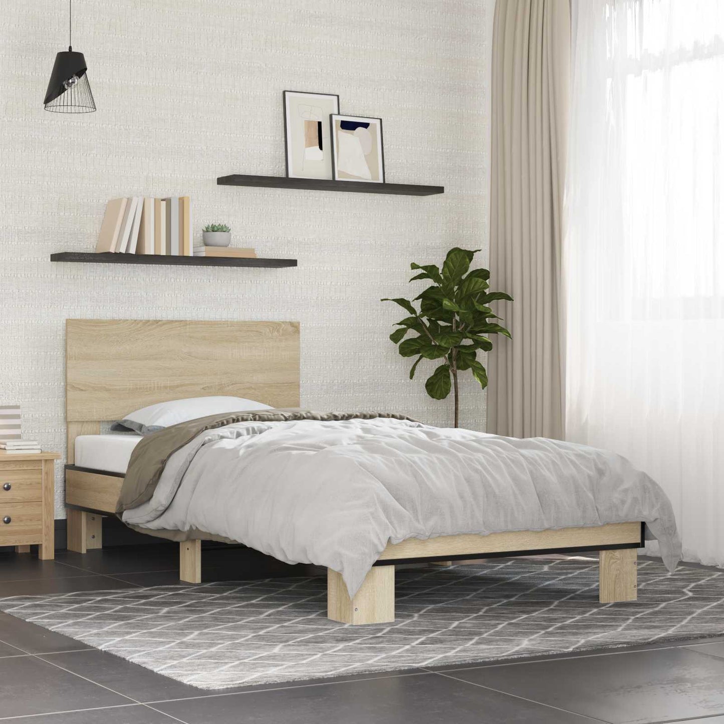 vidaXL Bed Frame with Headboard Sonoma Oak 80 x 200 cm Engineered Wood