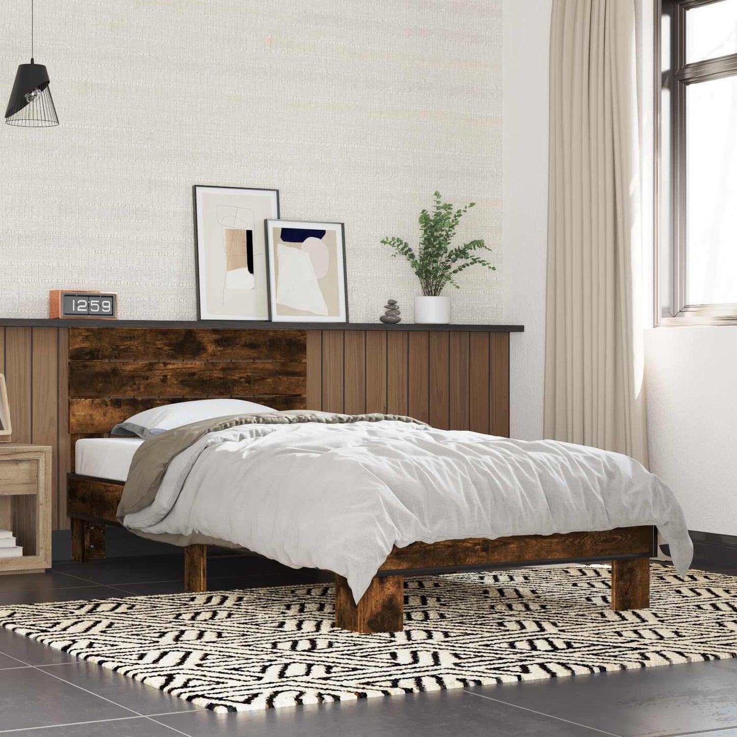 vidaXL Bed Frame with Headboard Smoked Oak 80 x 200 cm Engineered Wood