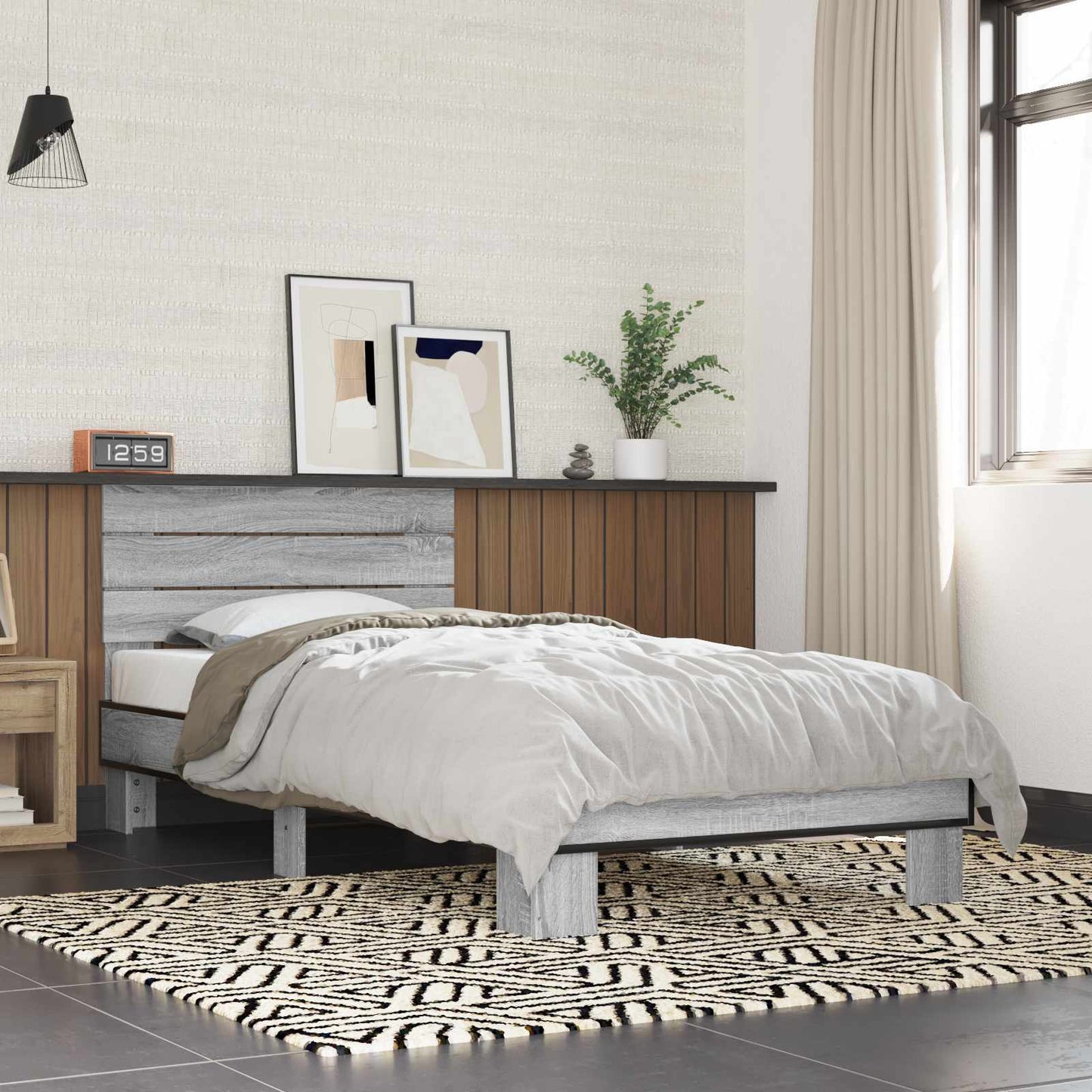 vidaXL Bed Frame with Headboard Grey Sonoma 80 x 200 cm