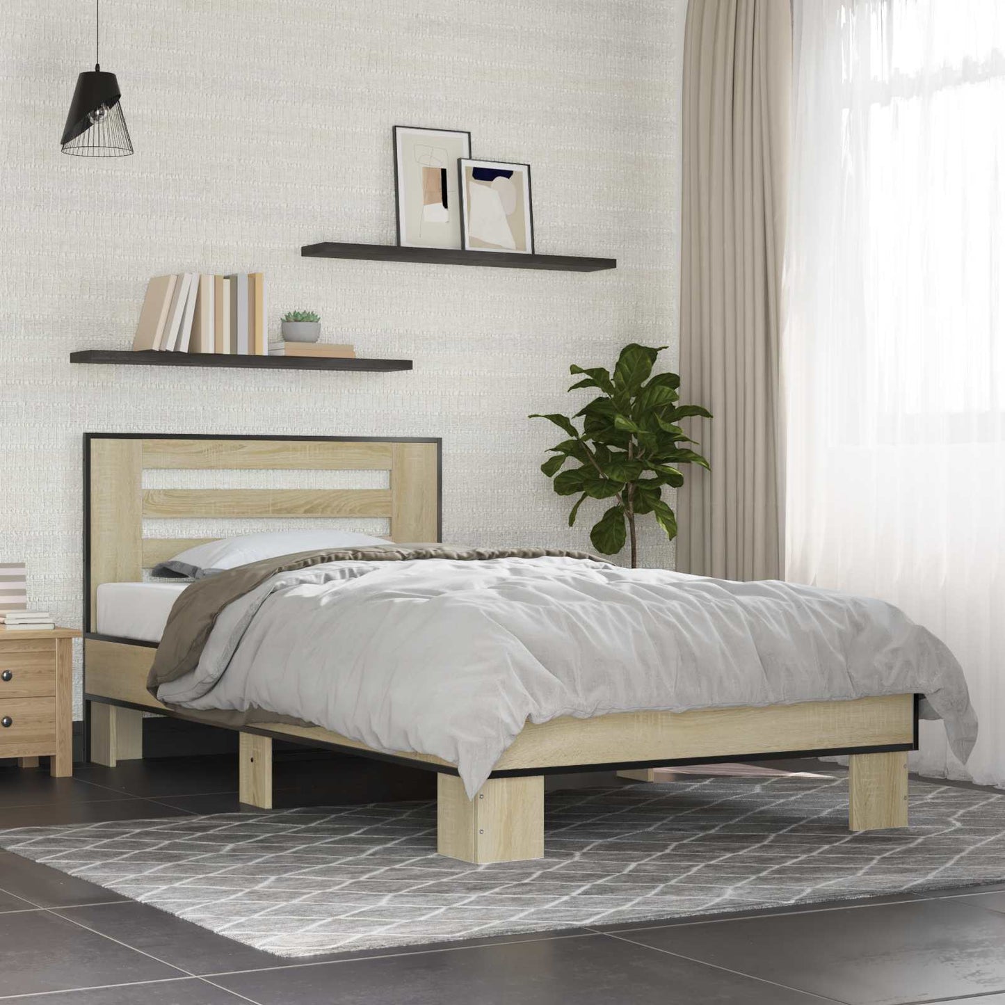 vidaXL Bed Frame with Headboard Sonoma Oak 80 x 200 cm Engineered Wood