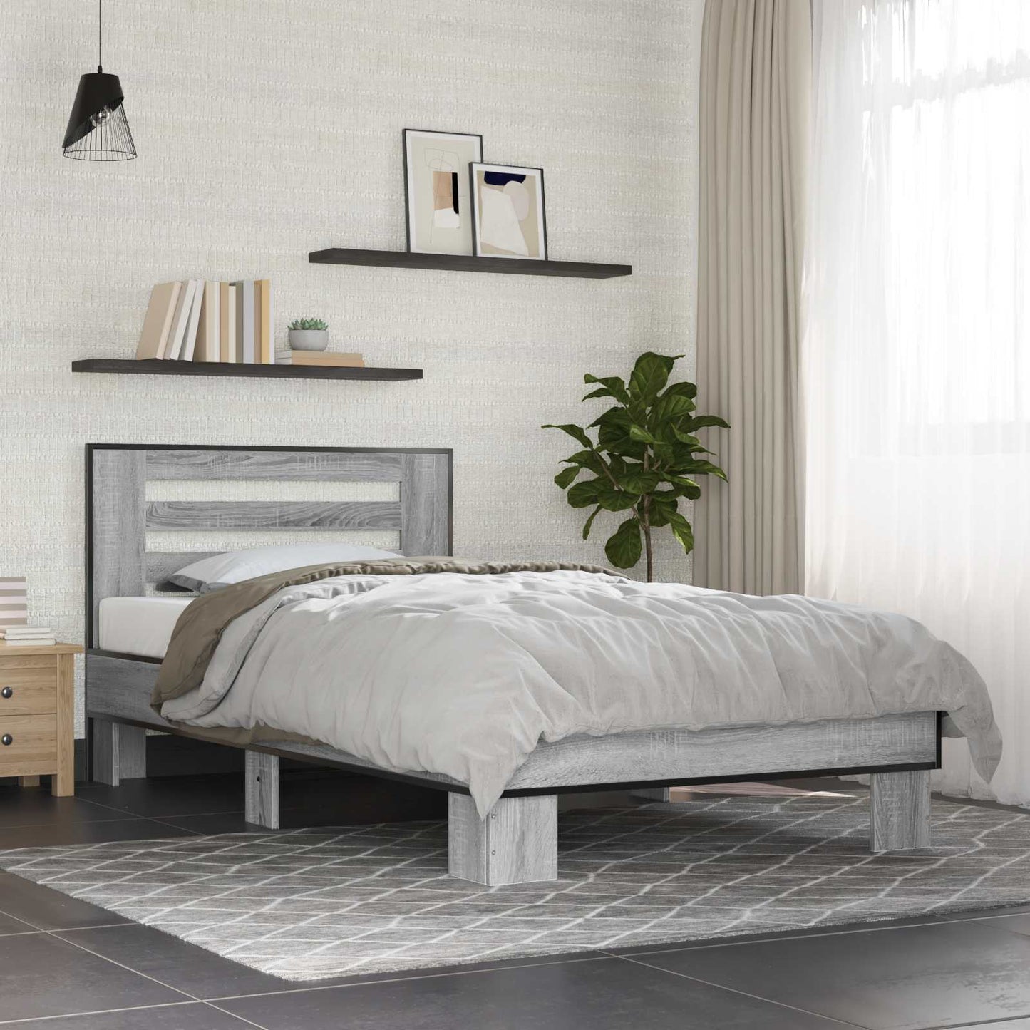 vidaXL Bed Frame with Headboard Grey Sonoma 80 x 200 cm