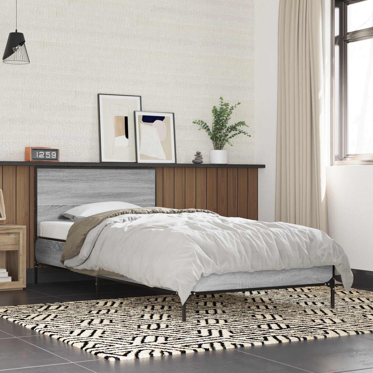 vidaXL Bed Frame with Headboard Grey Sonoma 80 x 200 cm