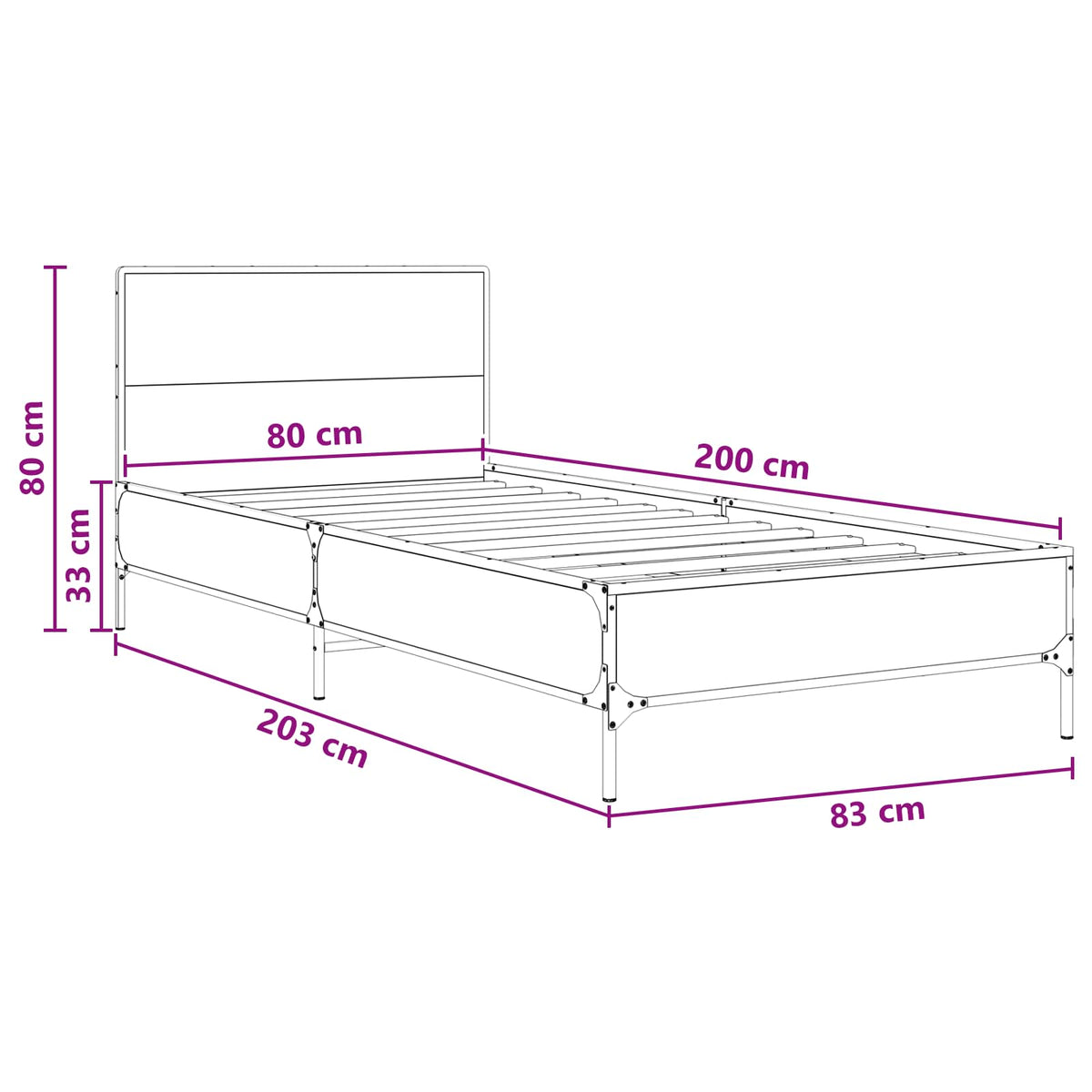 vidaXL Bed Frame with Headboard Artisan Oak 80 x 200 cm