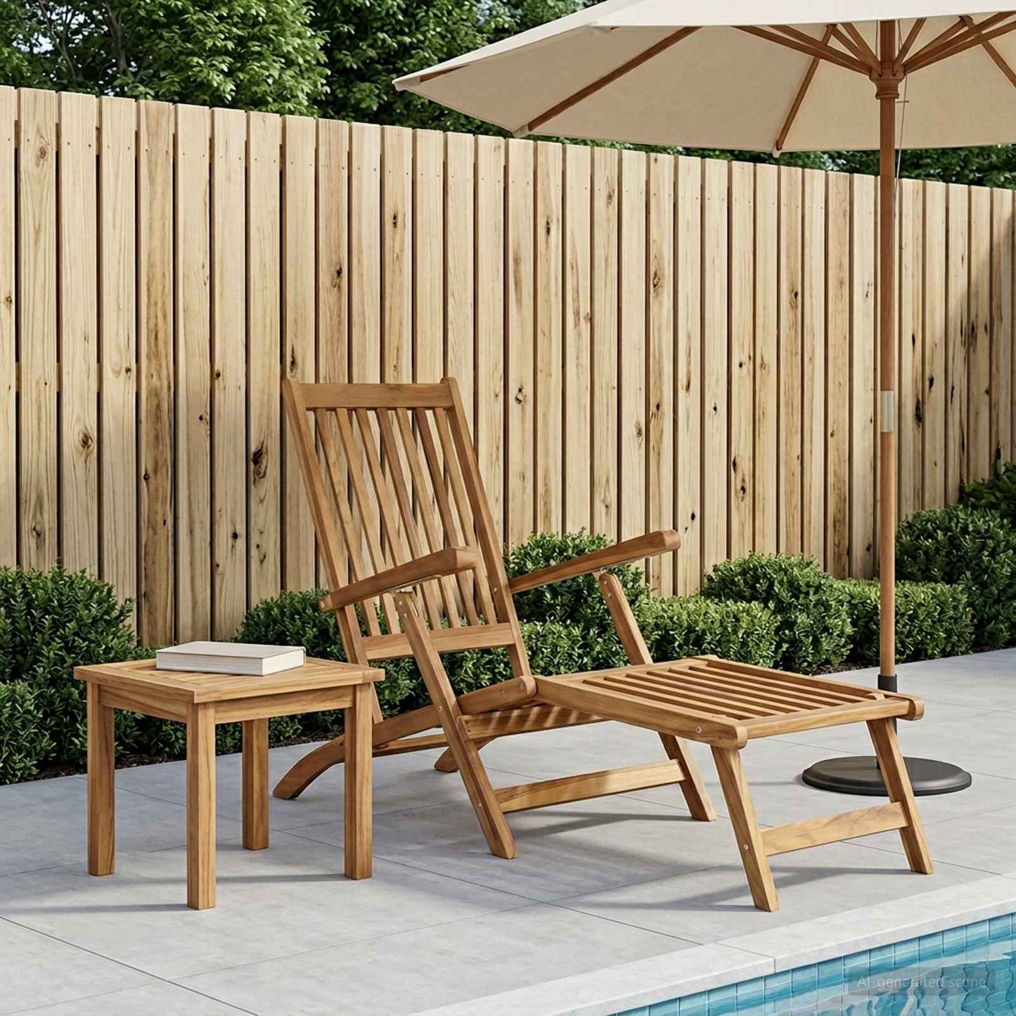 vidaXL Folding Deck Chair Natural Solid Teak Wood