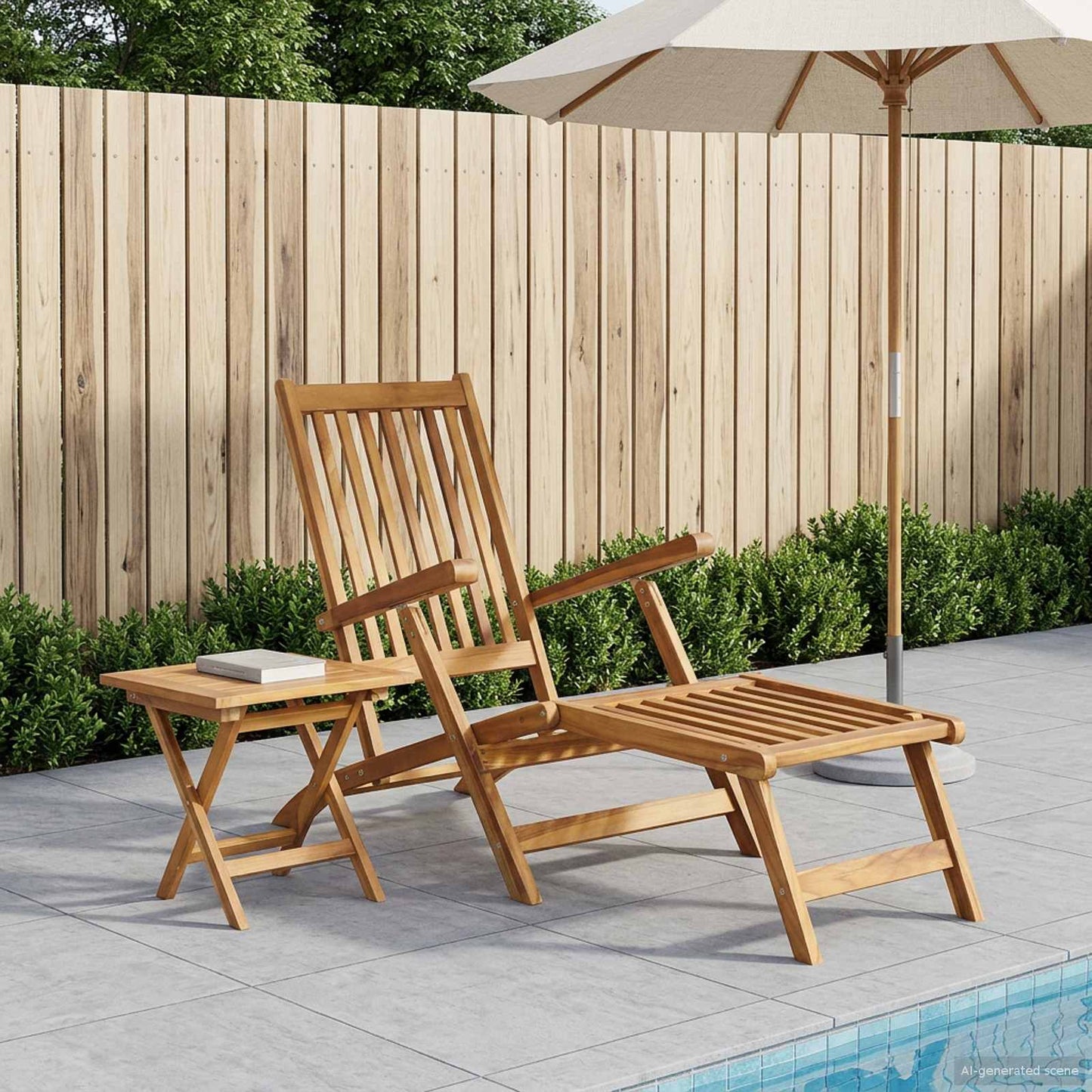 vidaXL Folding Deck Chair with Table Natural Solid Teak Wood