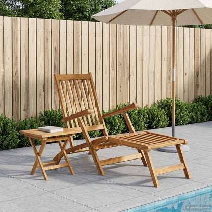 vidaXL Folding Deck Chair with Table Natural Solid Teak Wood