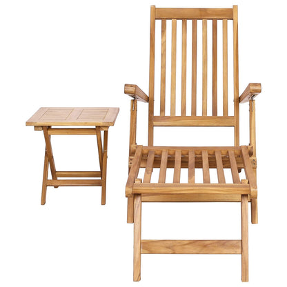 vidaXL Folding Deck Chair with Table Natural Solid Teak Wood