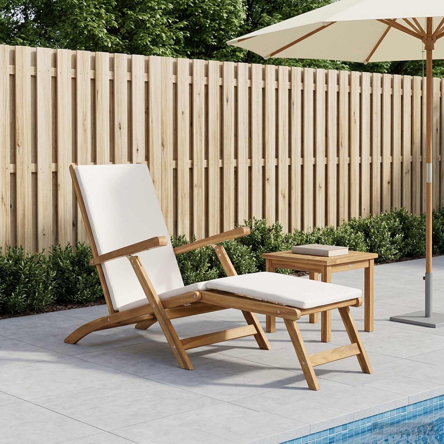 vidaXL Folding Deck Chair with Cushion White Solid Teak Wood