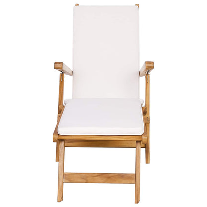 vidaXL Folding Deck Chair with Cushion White Solid Teak Wood