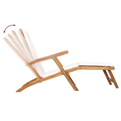 vidaXL Folding Deck Chair with Cushion White Solid Teak Wood