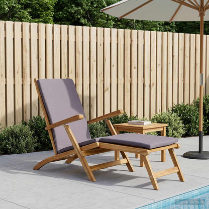 vidaXL Folding Deck Chair with Cushion Dark Grey Solid Teak Wood