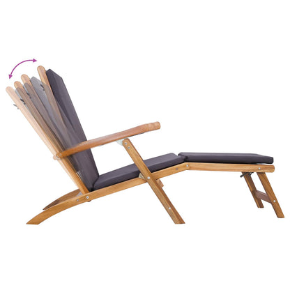 vidaXL Folding Deck Chair with Cushion Dark Grey Solid Teak Wood