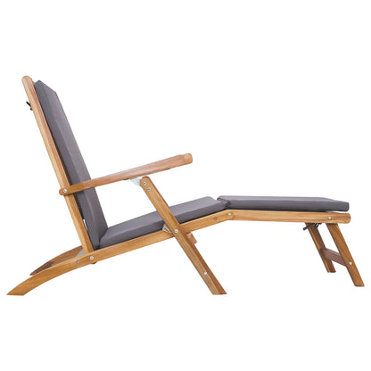 vidaXL Folding Deck Chair with Cushion Dark Grey Solid Teak Wood