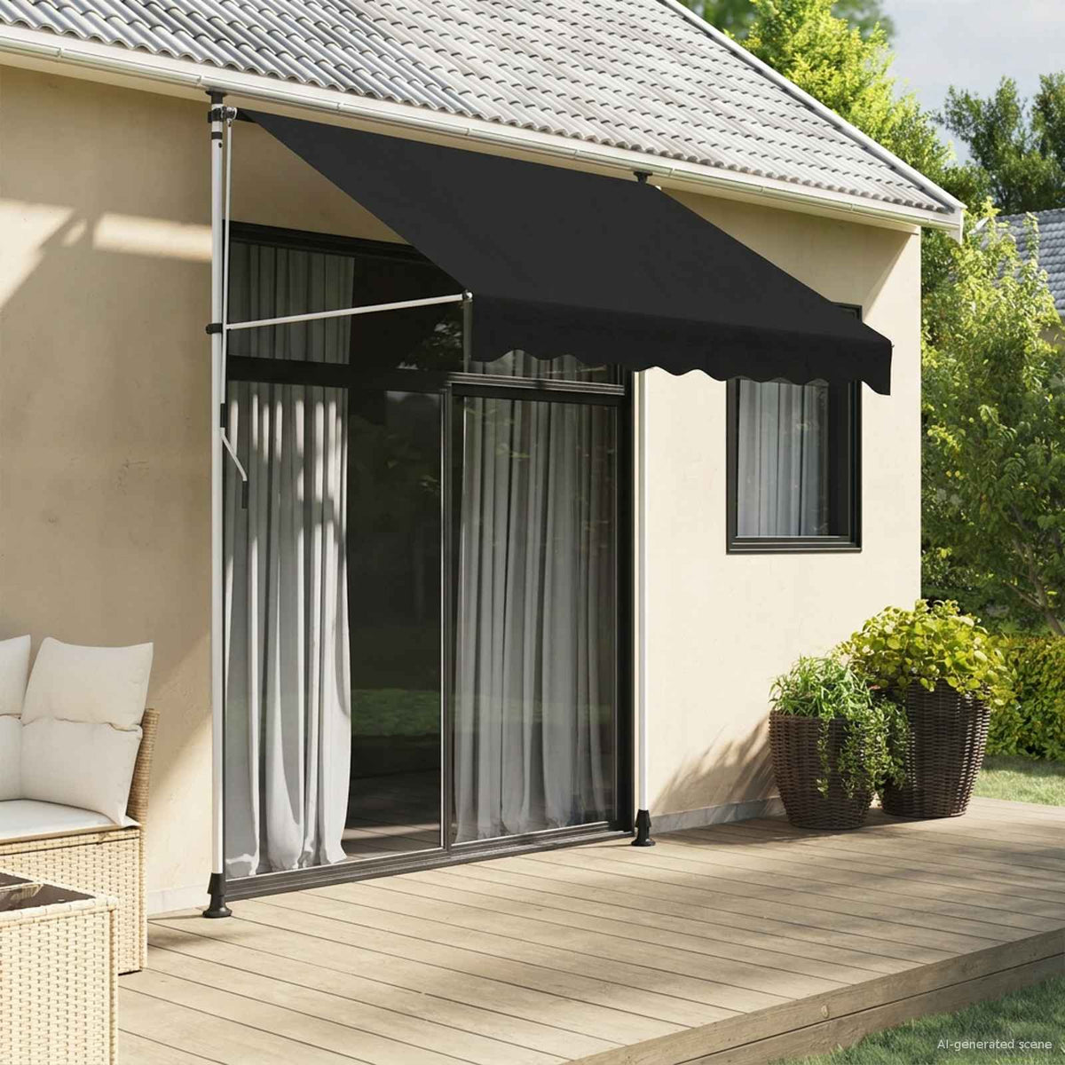 vidaXL Manual Retractable Awning Black 200 cm