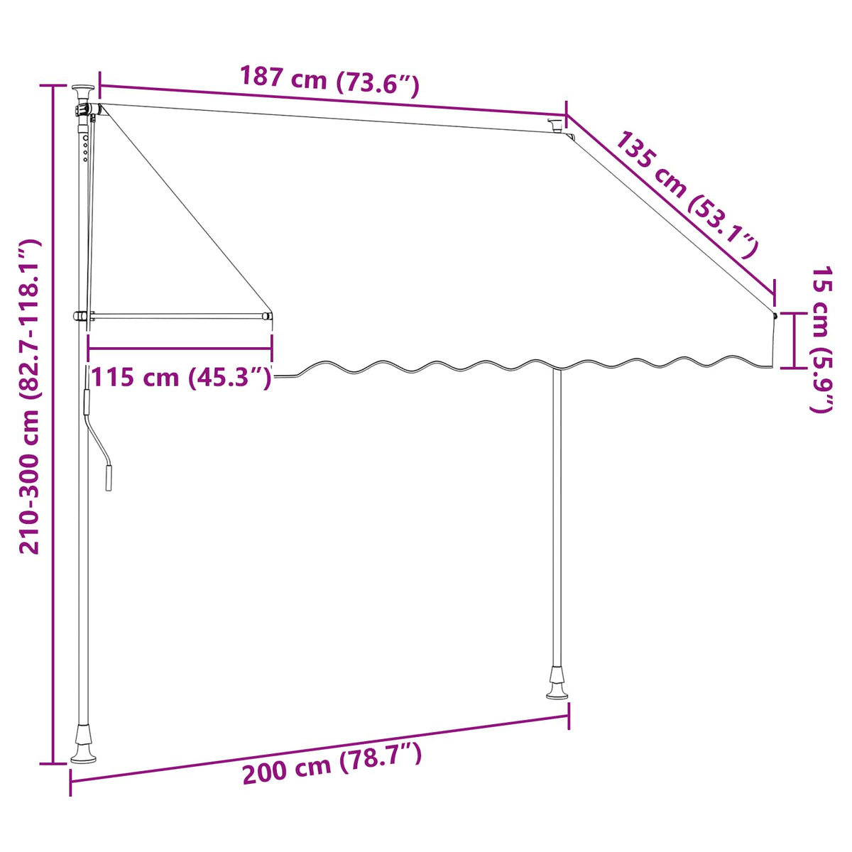 vidaXL Manual Retractable Awning Black 200 cm