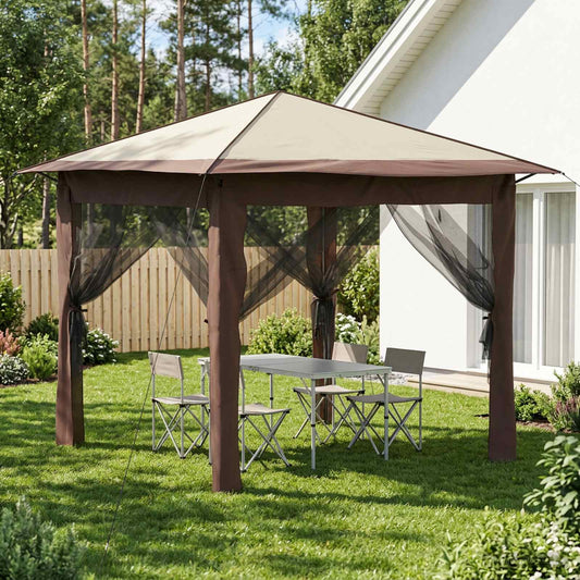 vidaXL Gazebo with 4 Sidewalls 2.6 x 2.6 m Cream and Brown