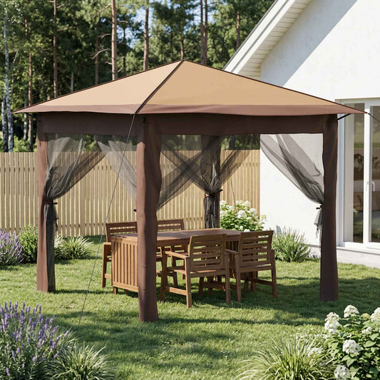 vidaXL Gazebo with 4 Sidewalls 2.6 x 2.6 m Beige and Brown