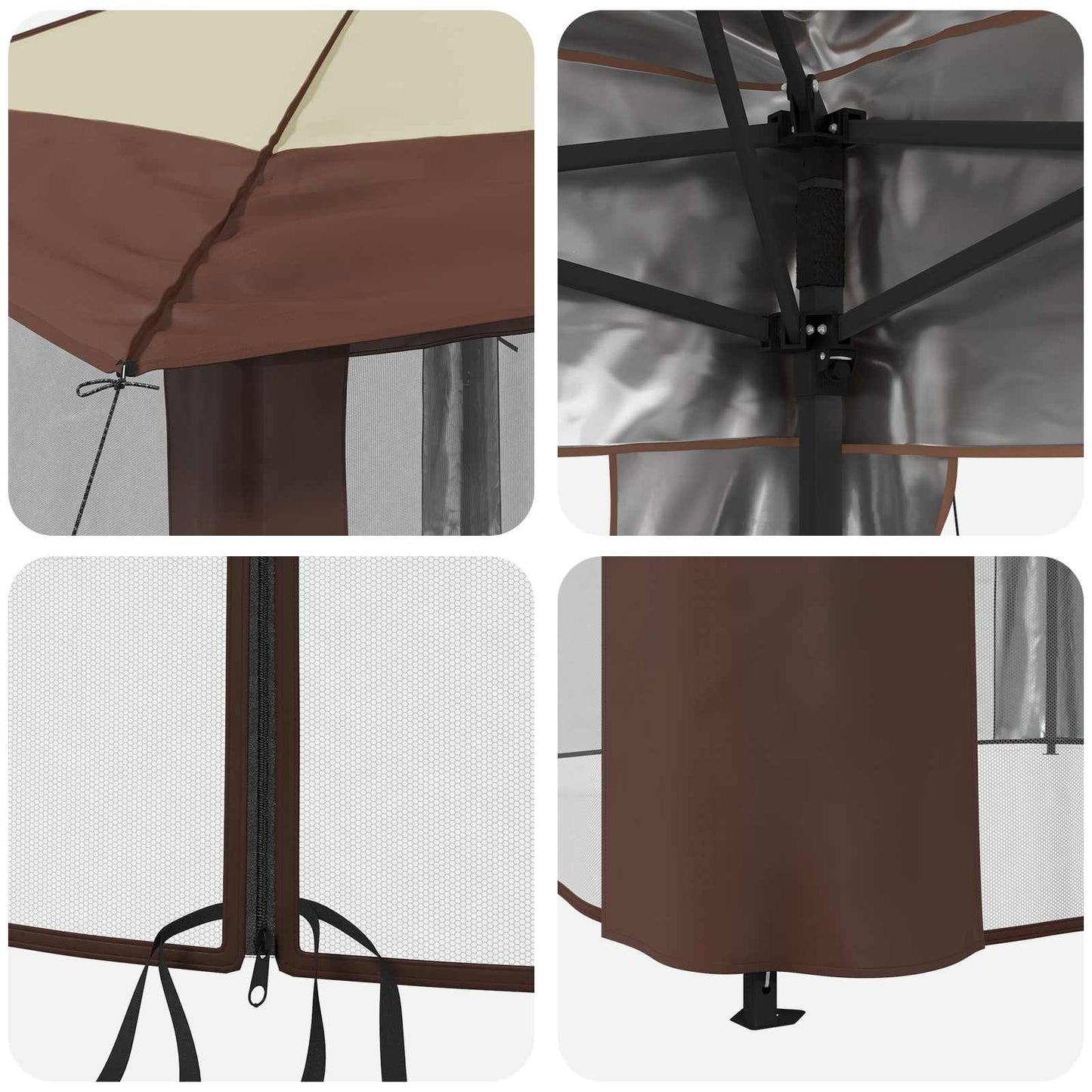 vidaXL Gazebo with 4 Sidewalls 3.3 x 3.3 m Cream and Brown