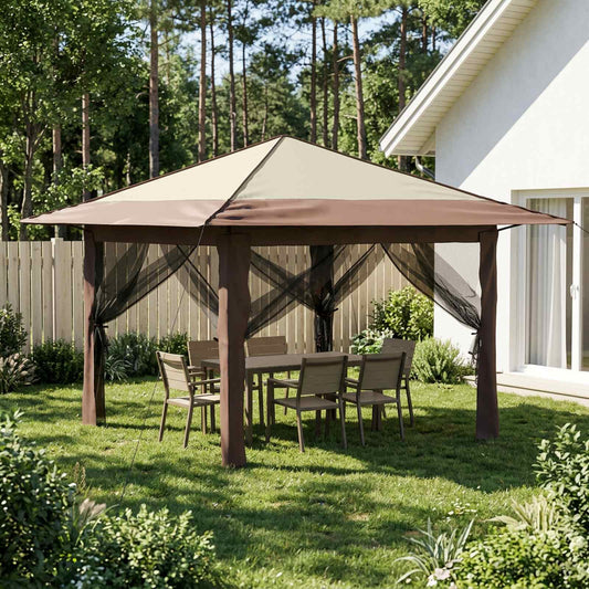 vidaXL Gazebo with 4 Sidewalls Cream and Brown