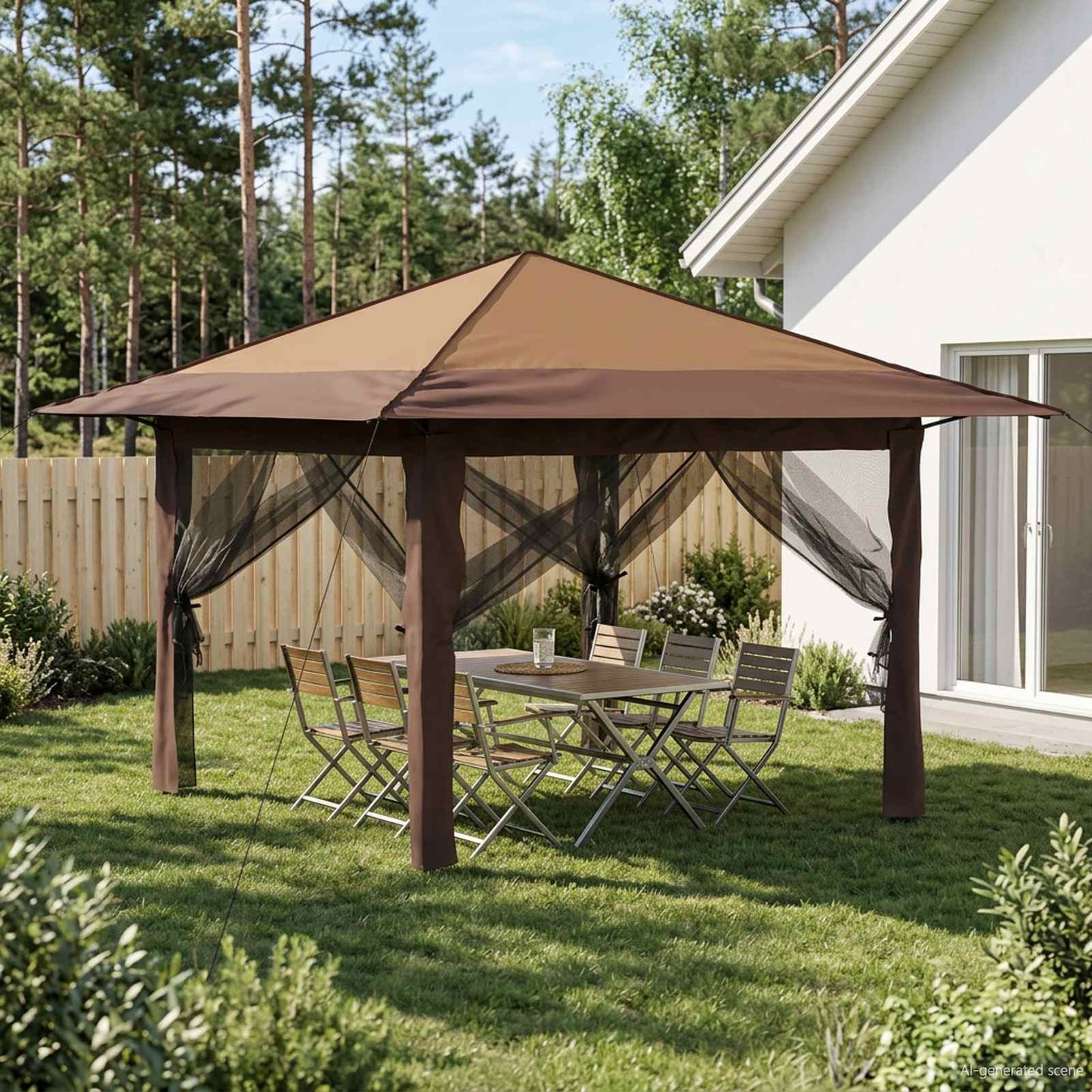 vidaXL Gazebo with 4 Sidewalls 3.3 x 3.3 m Beige and Brown