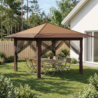 vidaXL Gazebo with 4 Sidewalls 3.3 x 3.3 m Beige and Brown