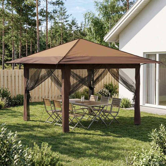 vidaXL Gazebo with 4 Sidewalls 3.3 x 3.3 m Beige and Brown