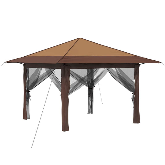 vidaXL Gazebo with 4 Sidewalls 3.3 x 3.3 m Beige and Brown
