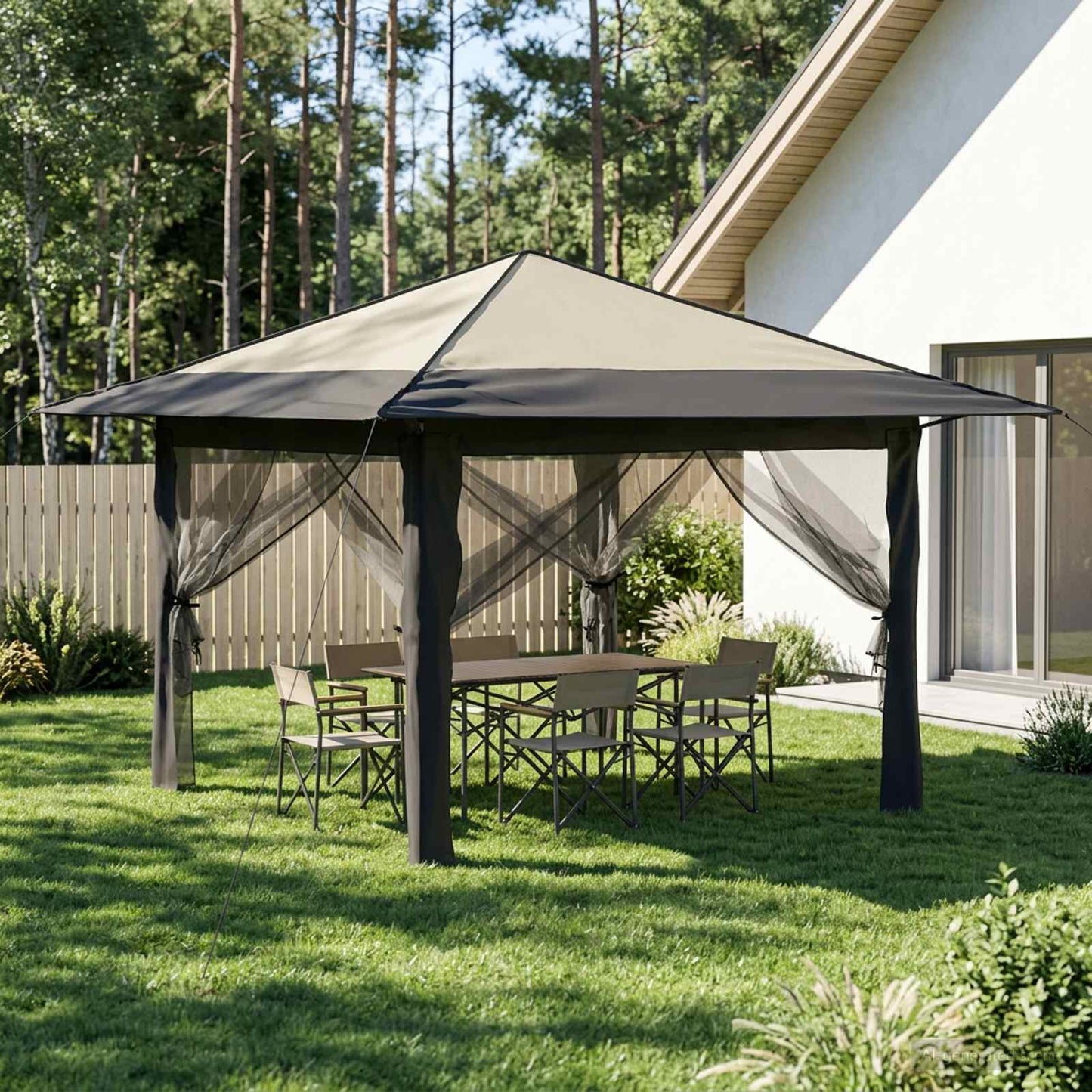 vidaXL Gazebo with 4 Sidewalls 3.3 x 3.3 m Cream and Anthracite