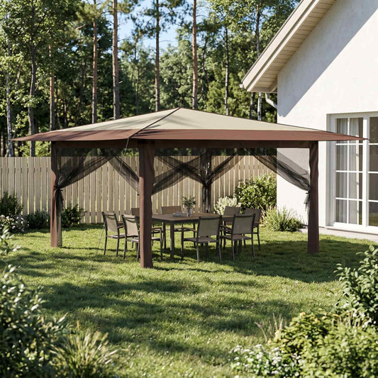 vidaXL Gazebo with 4 Sidewalls 4 x 4 m Cream and Brown