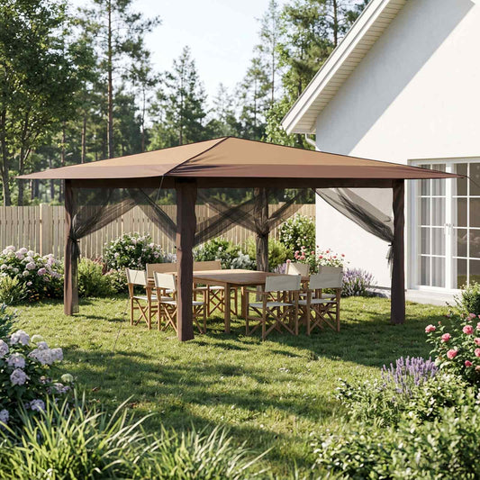 vidaXL Gazebo with 4 Sidewalls 4 x 4 m Beige and Brown
