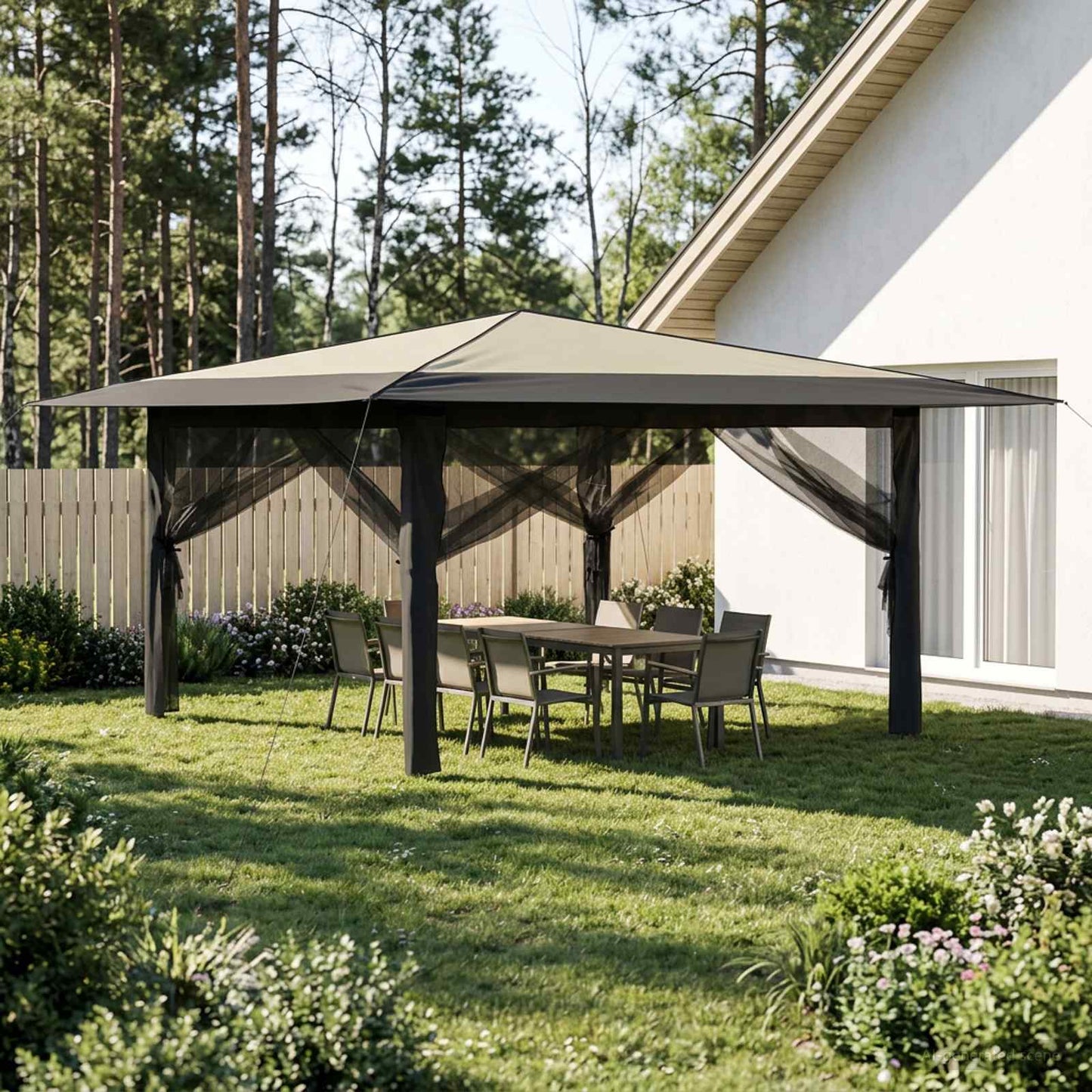 vidaXL Gazebo with 4 Sidewalls 4 x 4 m Cream and Anthracite