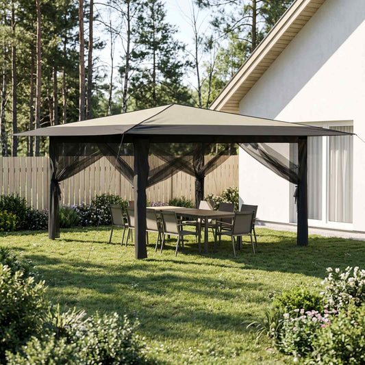 vidaXL Gazebo with 4 Sidewalls 4 x 4 m Cream and Anthracite