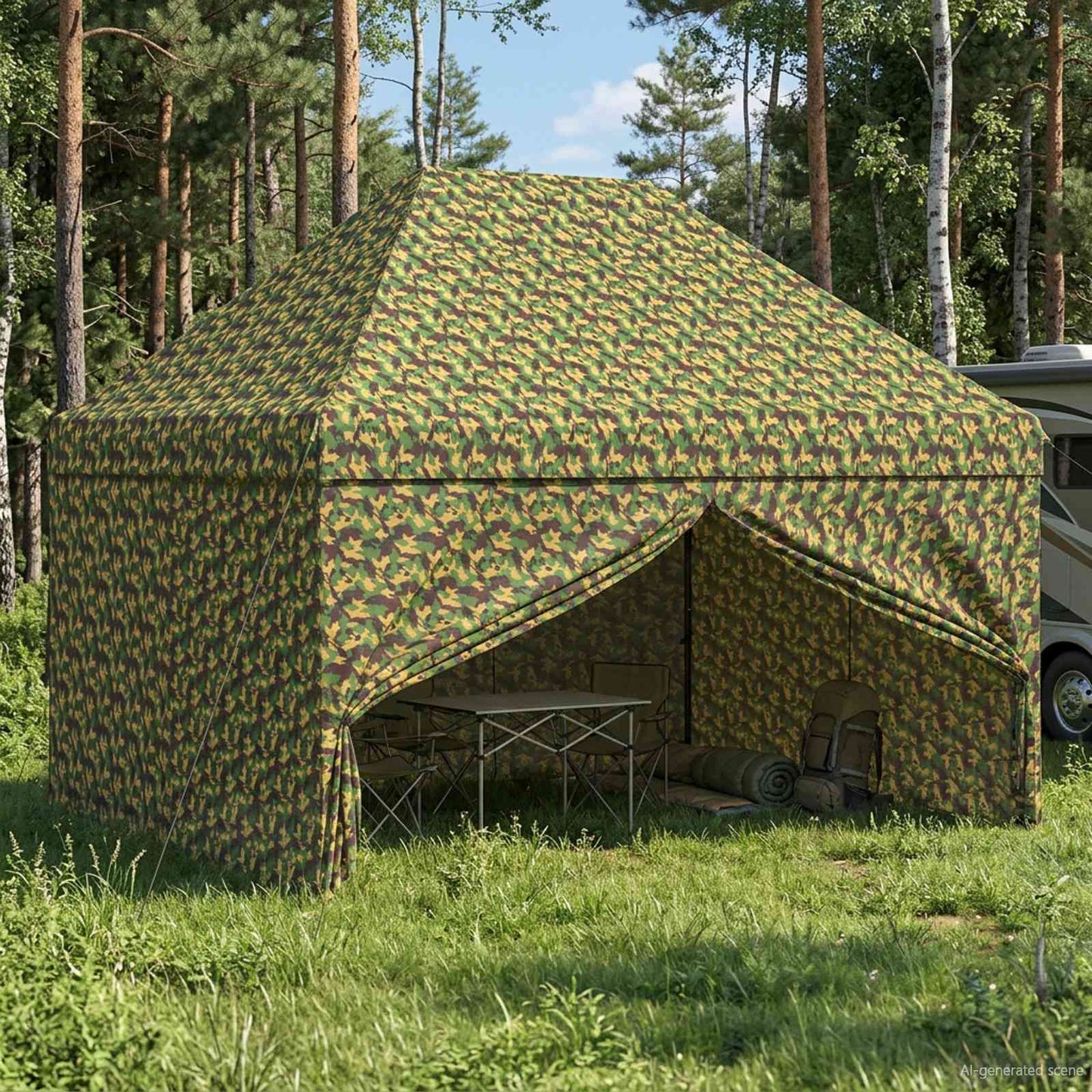 vidaXL Canopy Tent with 4 Sidewalls 2.95 x 4.1 m Army Camouflage