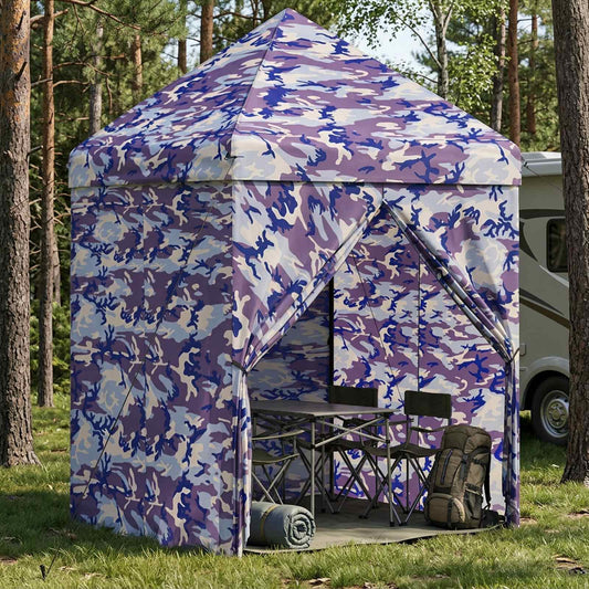 vidaXL Pop-up Gazebo with 4 Sidewalls 2 x 2 m Blue Camouflage