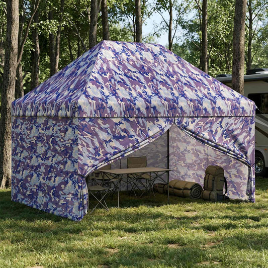 vidaXL Pop-up Gazebo with 4 Sidewalls 2.9 x 4.3 m Blue Camouflage