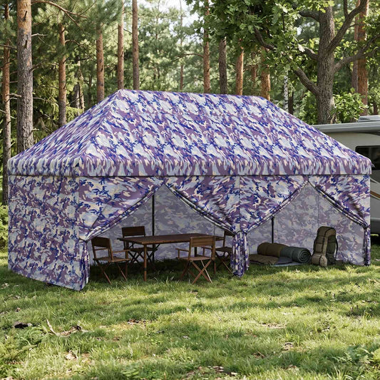vidaXL Pop-up Gazebo with 4 Sidewalls 3 x 6 m Blue Camouflage
