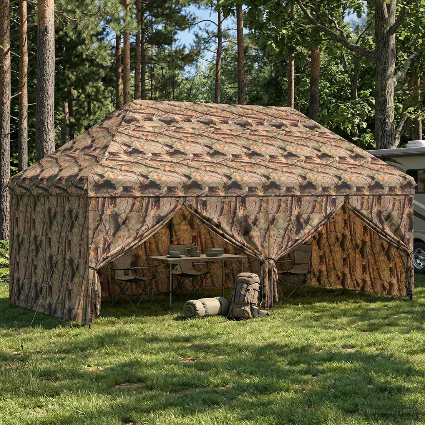 vidaXL Pop-up Gazebo with 4 Sidewalls 3 x 6 m Forest Camouflage