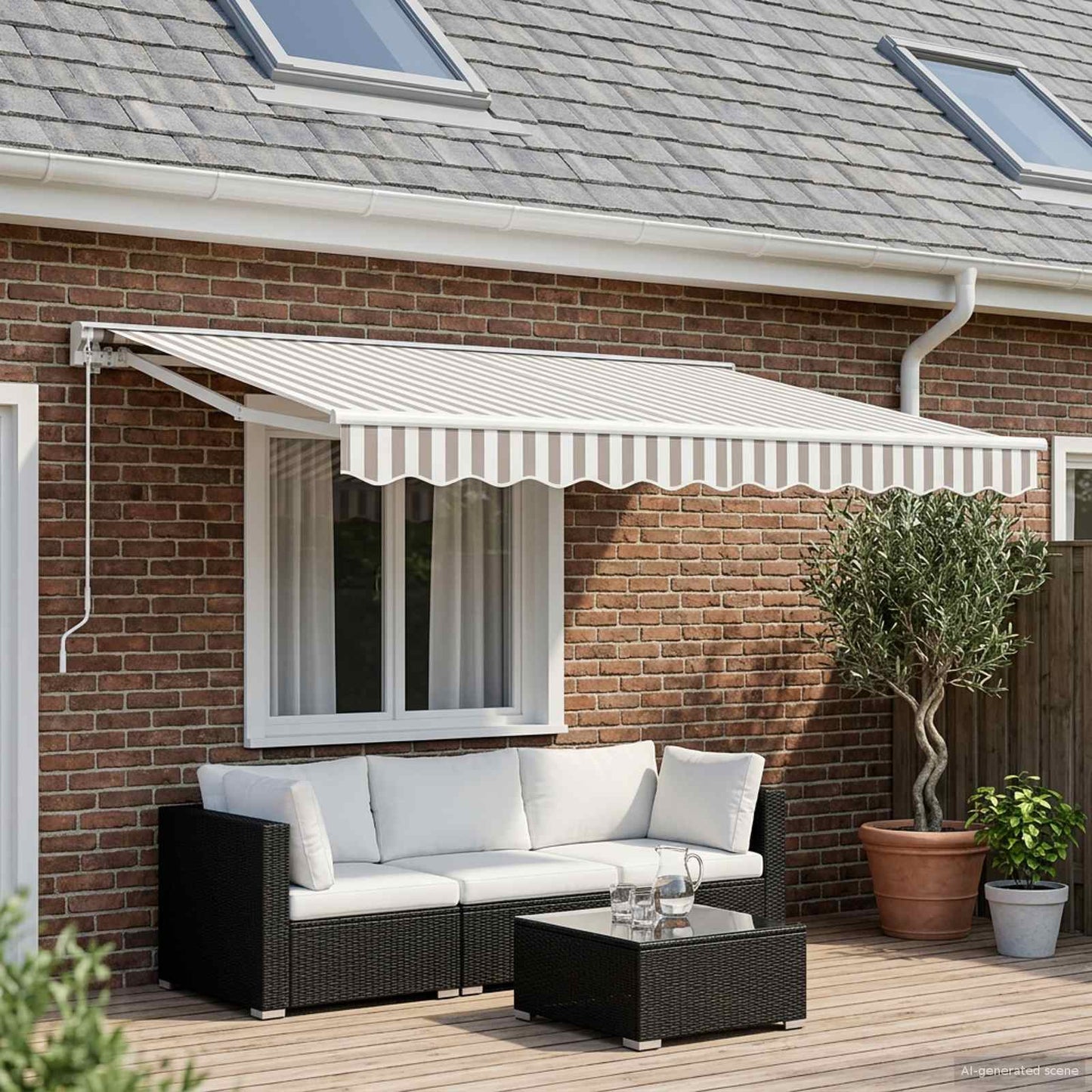 vidaXL Awning Replacement Fabric Light Grey and White 3 x 2 m
