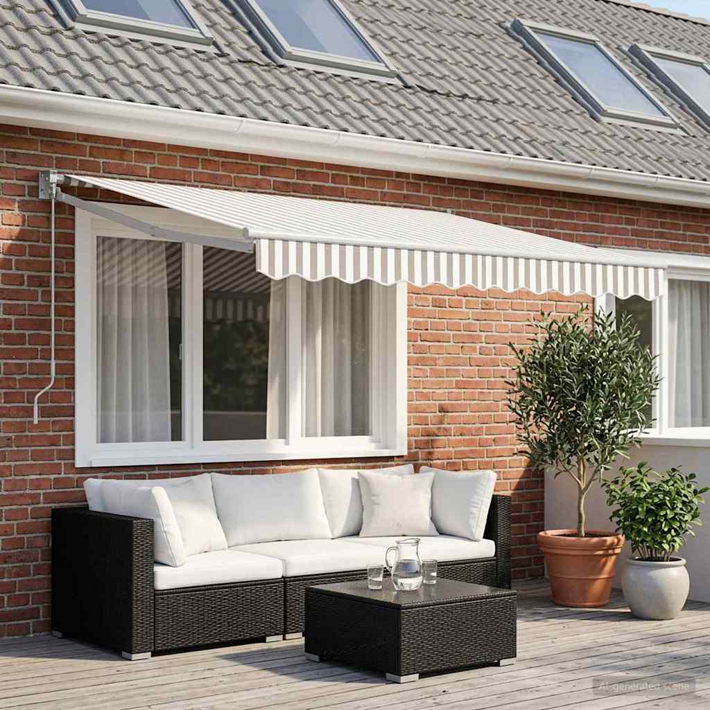 vidaXL Awning Replacement Fabric Light Grey and White 3.5 x 2 m
