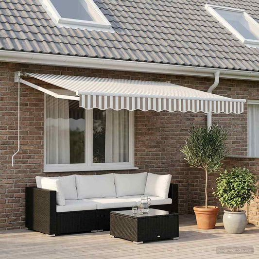 vidaXL Awning Replacement Fabric Light Grey and White 381 x 195 cm