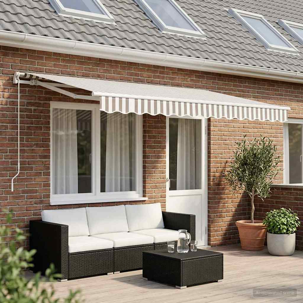 vidaXL Awning Replacement Fabric Light Grey and White 5 x 3.5 m
